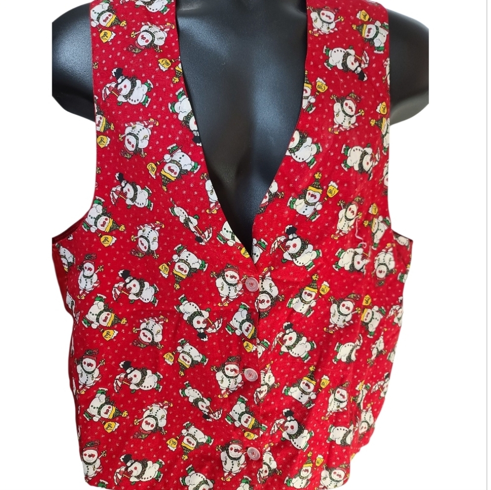Vintage Red Christmas Snowman Vest Novelty Holiday Holiday Wear One Size